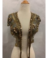 Black and Gold Beaded Ladies Shawl, Vintage Shawl, Formal Women&#39;s Wrap - £35.03 GBP