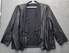 Tahari Leather Jackets Womens Size 2X Black Pockets Long Sleeve Open Drape Front - £27.49 GBP