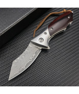 Damascus Steel Pocket Folding Knife With Wood Handle High Quality Tactic... - $60.76 CAD