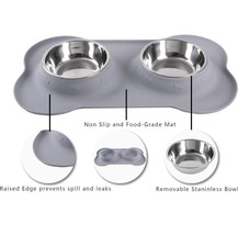 Pet Dog Bowls 2 Stainless Non-Skid Silicone Mat w Pet Food Scoop (Small)... - £4.68 GBP
