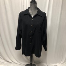 Talbots Shirt Womens Petites Large Black Long Sleeve Button Down Faux Suede Top - $17.63