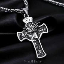 Jesus Christ Face Crucifix Cross Pendant Necklace For Men Women Stainless Steel - £12.62 GBP+