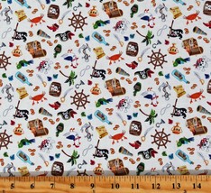 Cotton Pirates Buried Treasure Map Gold Coins Fabric Print by the Yard D583.78 - £10.35 GBP