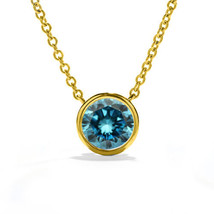 2.00 Ct Single Stone Blue Enhanced Diamond Bezel Solitaire Necklace 14K Y Gold - $2,160.00