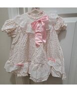 Roanna Vintage Dress Pink Flowers Bow Full White Lace Collar 1980s Baby ... - $838.12 MXN