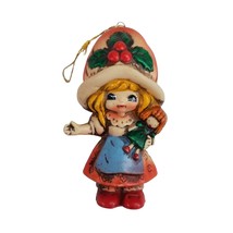 Vintage Christmas Ornament Blow mold Girl 60s 70s Japan Retro Hat Blonde Holiday - £11.91 GBP