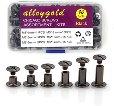 90 Sets Black Chicago Screw Leather Assorted Kit ，6 Sizes of Screw Rivet... - $14.77