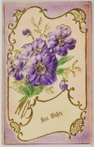 Best Wishes Lovely Purple Floral Heavily Embossed Postcard S3 - £3.15 GBP