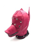 Leather Animal Full Face Head Mask Dog Puppy Hood Removable Eye Mask Zipper - $92.54 CAD