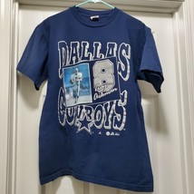 Vintage 90s Dallas Cowboys Troy Aikman Quartback # 8 Blue T-Shirt Mens L - £58.73 GBP