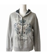 Vintage 90s Women&#39;s GITANO Gray Sweatshirt Size XL Full Front Zip Butterfly - $34.63