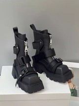 New Boots Women Thick Bottom Zipper Designer Shoes for Women Fashion Belt Buckle - £79.36 GBP
