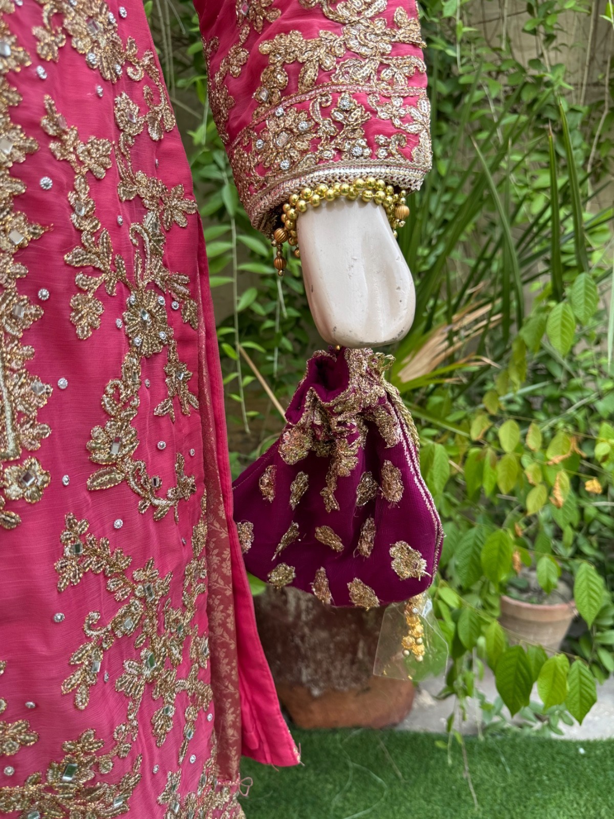 Pakistani Coral Pink Straight Style Embroidered Sequins Chiffon Gharara Dress,M Item image 11