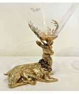 Pair (2) Deer/Reindeer  Brass &amp; Glass Cocktail Martini Glasses Barware H... - €34,24 EUR