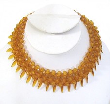 Vintage Amber Orange Spike Choker Necklace West Germany Faceted Dagger Beads 15&quot; - £12.59 GBP