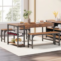 63&quot; 3 Piece Kitchen Dining Table Set For 4 With Bench &amp; Storage, Farmhou... - £309.81 GBP