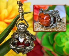 Vintage Ornate Pocket Watch Fob Pendant Charm Opals Carved Art Glass - £57.81 GBP