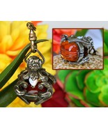 Vintage Ornate Pocket Watch Fob Pendant Charm Opals Carved Art Glass - $72.95