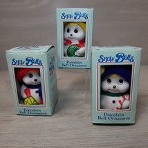 VTG Christmas Ornament Snow Bells Porcelain Hand Painted Snowman Set Of ... - $24.50