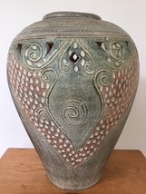Vtg Studio Art Pottery Matte Earthenware Grecian Style Flower Floor Vase Urn 16&quot; - £237.73 GBP