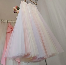 A-line Rainbow Tulle Midi Skirts Women Summer Custom Pastel Fluffy Tulle Skirt image 2