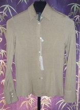 NWT Cotton Belt Caramel Brown Jersey Button Down Shirt Misses Size Large - $24.74