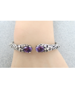 ATI Hinged Bracelet Purple Amethyst Gem Stones Sterling Silver Fancy Flo... - $98.99