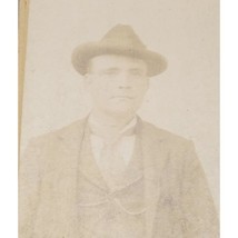 Antique CDV Cabinet Card, Young Man in Victorian Hat and Tie with Watch Chain - £6.30 GBP