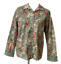 Teddi Women&#39;s Sz L Denim Floral Print Jacket Cuffed Sleeves Button Down ... - £17.16 GBP