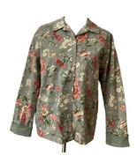 Teddi Women&#39;s Sz L Denim Floral Print Jacket Cuffed Sleeves Button Down ... - £17.28 GBP