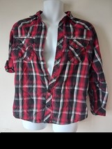 Helix Western Plaid Shirt Mens Medium Athletic Fit Button Up Black Snaps Pockets - £6.99 GBP