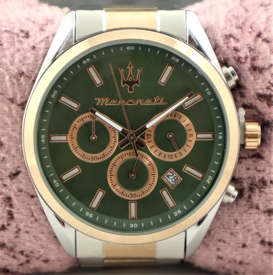 Maserati Men Chronograph Green Dial with Date Stainless Steel Band Quart... - $70.00