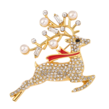 Vintage look stunning rose gold silver plated christmas reindeer brooch pin jj46 - £16.74 GBP