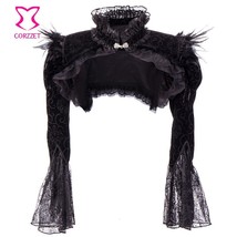 Black Victorian Bolero Women Jacket with Feathers Stand Collar Long Sleeve  and  - £92.18 GBP