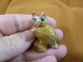 Y-BIR-OW-4 baby tan red HORNED OWL carving SOAPSTONE Peru love little ow... - $8.59