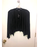 About A Girl Faux Suede Fringe Trim Open Front Sweater Cardigan Jacket S... - $27.06 CAD