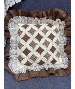 Vintage Pillow 1970’s Cathedral Window Pane 15” Patchwork Brown Ivory Ru... - £18.68 GBP
