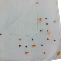 Vintage Embroidered Handkerchief Hanky Orange And Brown Polka Dot Knots Retro  - £11.15 GBP