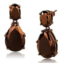 3W1135 - IP Coffee light Brass Earrings with AAA Grade CZ  in Light Coffee - $966.51 MXN