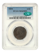1834 1/2C PCGS/CAC MS65BN - £1,825.13 GBP