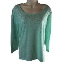 Turquoise Shirt New York and Co  XL Blouse Top  Burnout Rhinestones u - £19.66 GBP