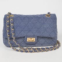 Quilted Denim Shoulder Bag Chain Strap Blue - $428.57 MXN