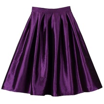 Purple Taffeta Midi Skirt Outfit Women A-line Custom Plus Size Pleated Midi Skir image 2