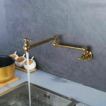 Gold Pvd Wall Mounted single cold Water Pot Filler faucet Double Joint Spout new - £71.21 GBP