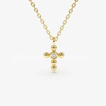 0.05Ct Corte Redondo Moissanita 14k Oro Amarillo Chapado Cruz Colgante 18&quot; Chain - £65.00 GBP