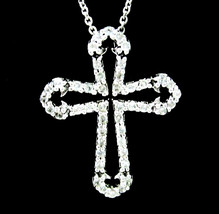 Cross Clear Stones Sterling Silver Necklace Vintage Pendant 925 Chain 18&quot; Fas - £22.94 GBP