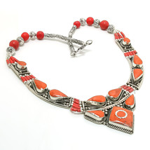 Red Coral Gemstone Handmade Bohemian Fashion Jewelry Necklace Nepali 18&quot; SA 3386 - £19.28 GBP