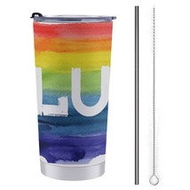 Mondxflaur Lucky Watercolor Steel Thermal Mug Thermos with Straw for Coffee - $20.98