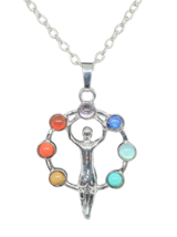 Moon Goddess Pendant Necklace Seven Chakra Gemstone Silver Plated 18&quot; Chain - £8.75 GBP