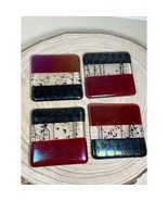 Fused Glass Coasters Chris Paulson Set of 4 Iridescent Footed Red Made USA - $13.10